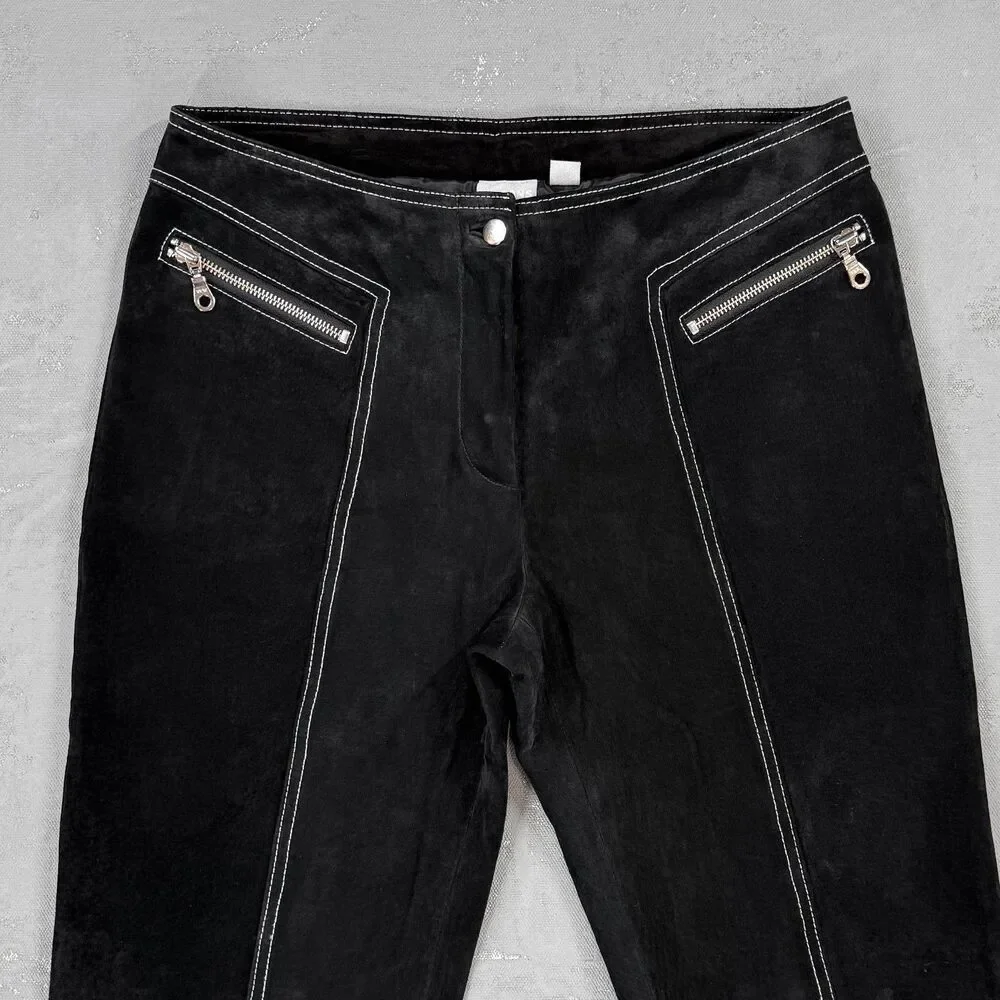Vintage Wilsons Leather Maxima Black Suede Straight Leg Pants Women's 8 - Picture 2 of 6